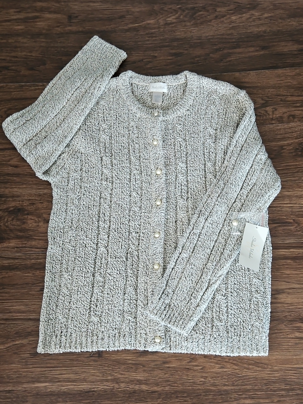 Studio Works Marled Chenille Cardigan Pearl Buttons NWT Women's L